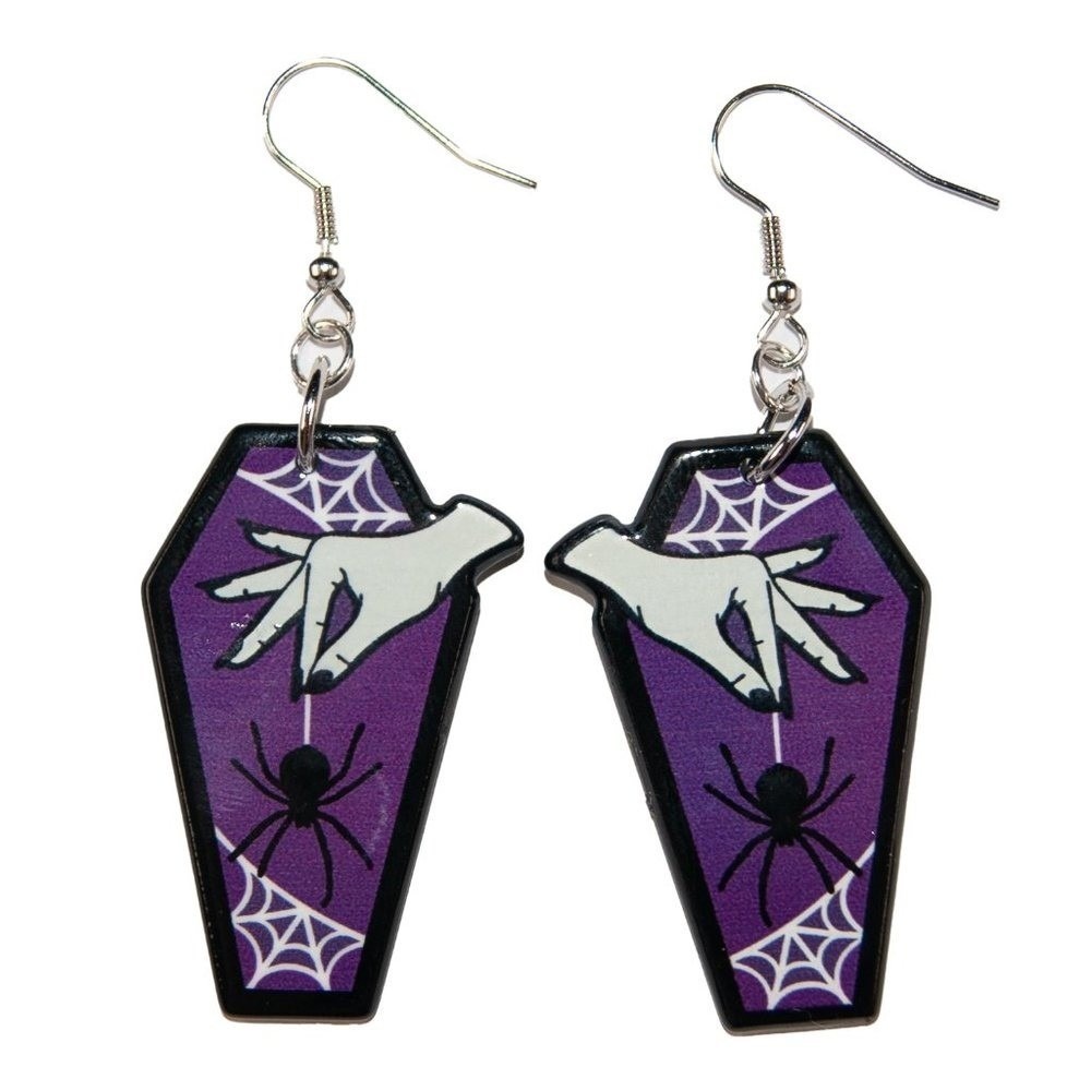 Purple‎ Spider Gothic Coffin Earrings Hypoallergenic Nickel Free 925